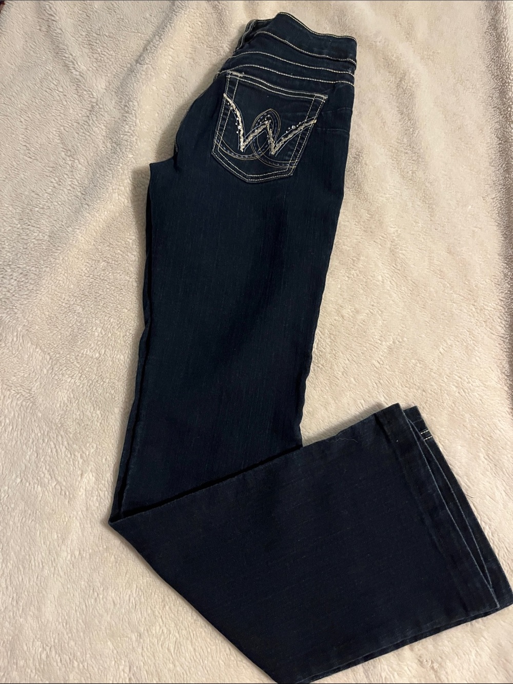 Wrangler Dark Blue Boot Cut Jeans with Signature Pocket Stitching